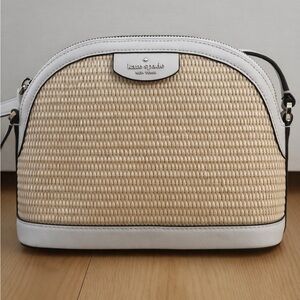 Kate Spade Tan and White Woven Crossbody Bag